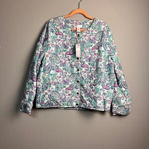 NWT Stella Parker Collection Artsy XL Quilted Paisley Jacket Pink Teal Button Up